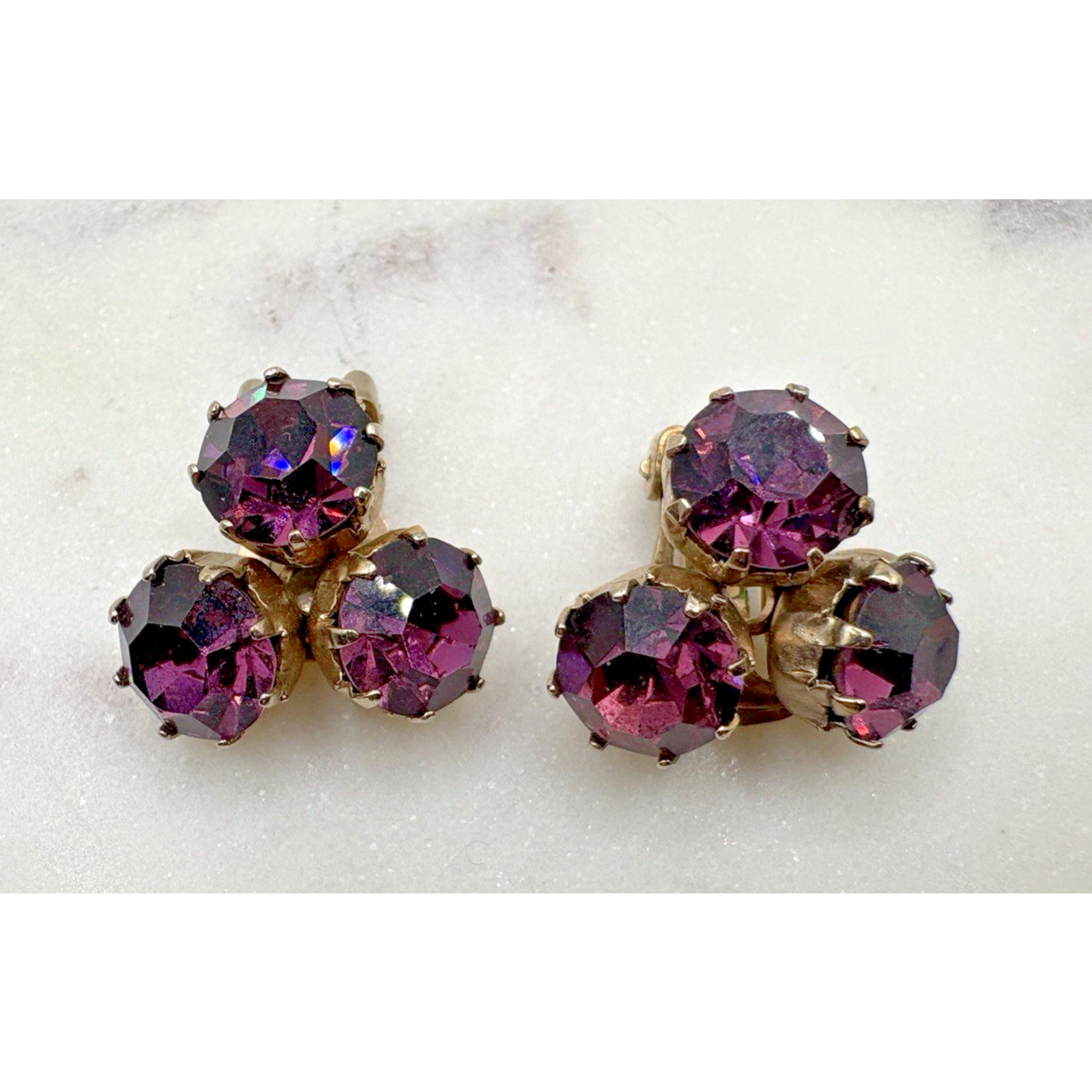 Weiss Deep Purple Rhinestone Clip Earrings Brilliant Cut 28$